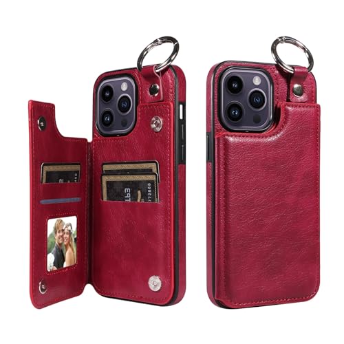 Étui portefeuille iPhone 14 Pro Max avec fente pour carte couleur bordeaux