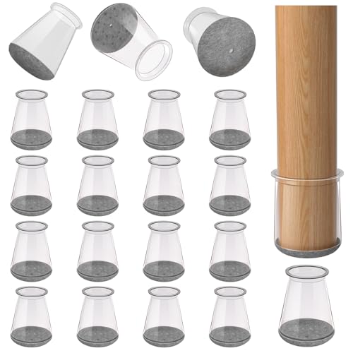 Image of Ansible 24 Pcs Chair Leg Floor Protectors(Fit:0.5'' - 0.89''(13-22.9mm) | Transparent Chair Leg Caps with Felt Pads, Table Chair Feet Covers for Hardwood Floors, Glide Smoothly and Fit Securely