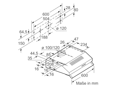 Siemens iQ100 LU62LFA21 Hotte standard largeur : 60 cm profondeur : 48.2 cm extraction et recirculation avec kit de recirculation supplémentaire - vue 9