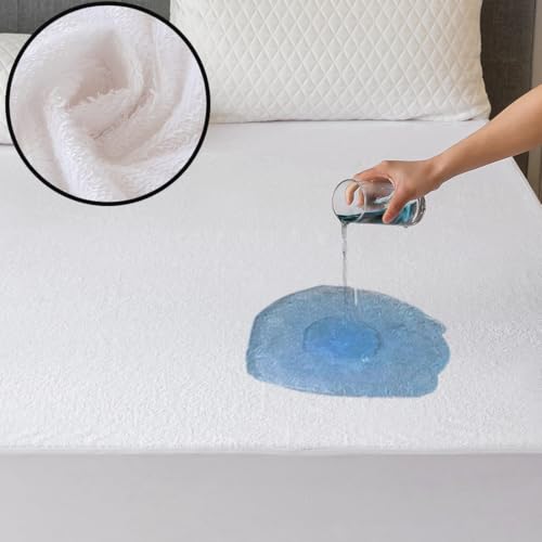 Image of Terry Twin XL Size 100% Waterproof Mattress Protector - Absorbent, Noiseless, and Fitted for 18'' Deep Pockets, Terry Cloth Cover, Machine Washable for High Protection