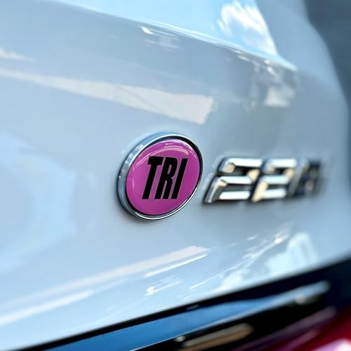 Image of Elektroplate 2 Mini Triathlon Pink OEM Chrome Emblems for Motorcycles, Watercrafts, and Decorations | Universal Fit at 2.15 inch x 1.4 inch | Weatherproof | 2-Pack