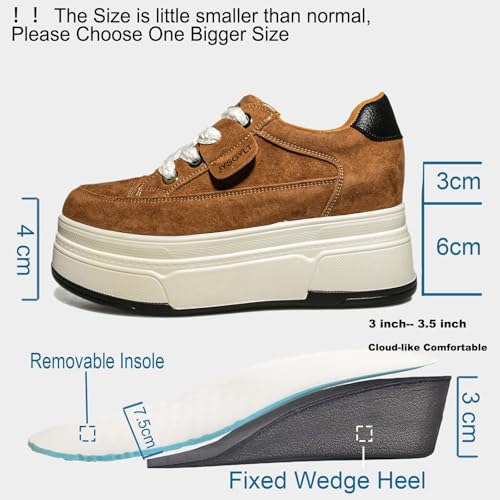Image of Platform Sneakers For Women - (3 inch-3.5 inch )6cm Heel & 3cm Inner Lift, Comfortable Cushioned Arch Support, Non-Slip Casual Walking Shoes, Microfiber Leather Platform Shoes White Black Red Yellow