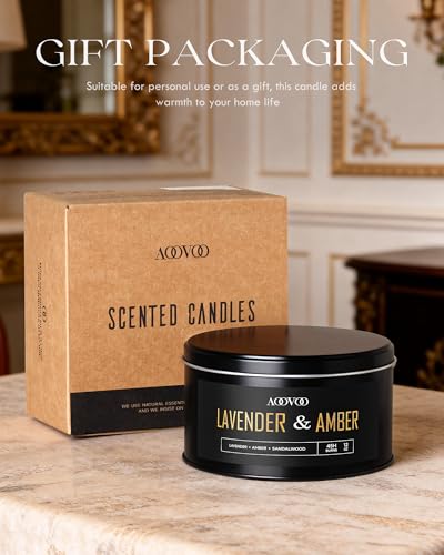 Image of AOOVOO Lavender Amber Candles for Men - 3 Wick 12oz Black Scented Candle | Long Lasting Soy Candles for Home Scented, Masculine Candle Gift for Father Day, Women & Men, Non Toxic, Large