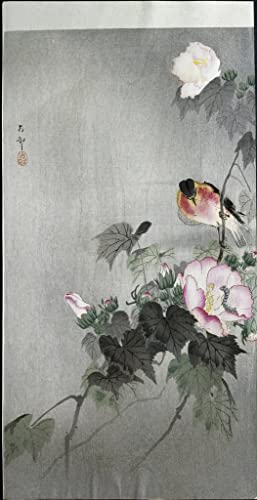 Ohara Koson Le chat et la souris grand tableau salon pour déco zen