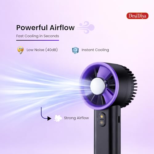Image of Desidiya Portable Hand Fan | 1800mAh Rechargeable Battery | Digital Display | Touch Control | 3 Speed Modes with 150 speed dailing Button | Personal Cooling Fan for Home, Office & Travel