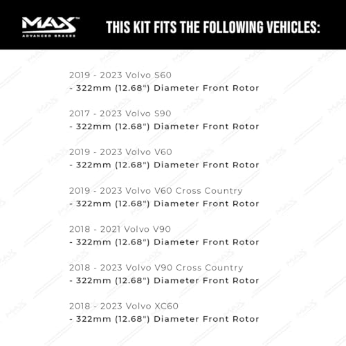 Image of Max Advanced Brakes Front Brake Kit Compatible With 2018 2019 2020 2021-2023 Volvo XC60 S60 w /12.68 inch Front Rotor Replacement Geomet Coated OE Disc Brake Rotors and Ceramic Brake Pads