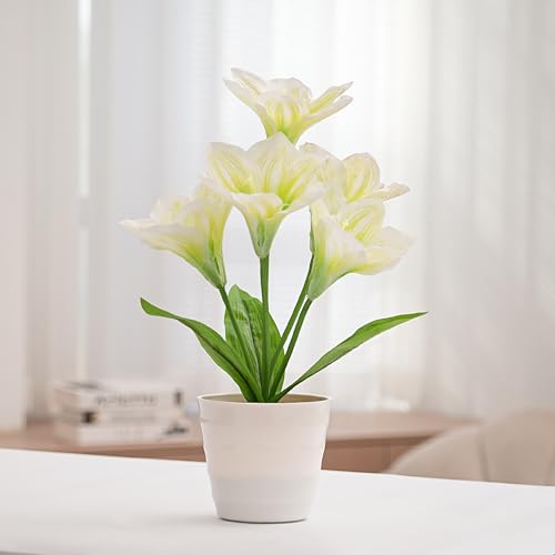 Image of Artificial Lily Fower Lamp - Artificial Potted Flower Light, Christmas Birthday Gifts for Women Wife Girlfriend Mom Anniversary Bedroom Bar Coffee Shop Night Light Lamp Home Decor