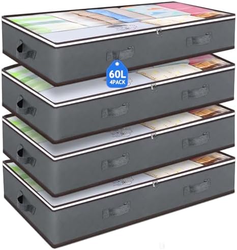 Budding Joy 60L Under Bed Storage Containers, Storage Bins with C...