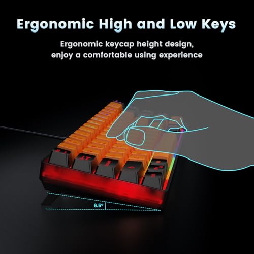 Image of GEODMAER 65% Gaming Keyboard, LED Backlit Mini Wired Keyboard, Ultra-Compact Anti-Ghosting No-Conflict 68 Keys Membrane Gaming Wired Keyboard for PC Laptop Windows Gamer(Orange-Black)