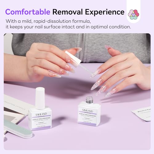 Image of SAVILAND Acrylic Nail Remover Kit 2 Pcs: Powerful Rapid Dissolution Acrylic Remover with Cuticle Oil & Nail File Tools, No Soaking No Wrapping, Gentle Professional Set for Home Use