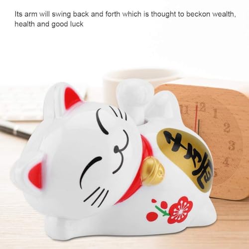 HERCHR Lucky Cat Chinese Fortune Cat Figurine 4.13×2.36×2.76in Japanese Maneki Neko Hand Painted Good Luck Bringer Lying Waving Beckoning Fortune Fengshui Decor for Home Car - Image 4