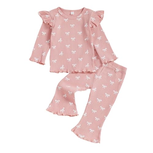 Image of Seyurigaoka Toddler Baby Girl Fall Clothes Set Ruffle Long Sleeve Top Bell Bottoms Flare Pants 2Pcs Outfits