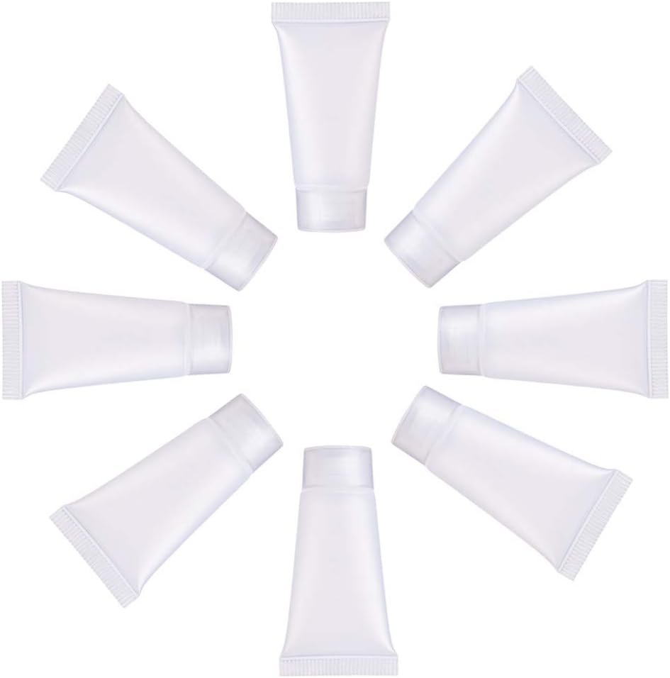 Mose Cafolo ~ 100pcs 5ml (0.17oz) Empty Cosmetic Tubes Toiletry Lotion Bottle with Screw Cover. Smooth, Polish White Plastic with Free Syringe as Gift!