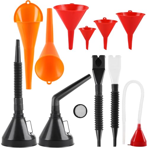 Lot de 11 entonnoirs pour voiture avec tuyau - En plastique flexible - Grand entonnoir à huile universel - Pour atelier, cuisine, huile et essence