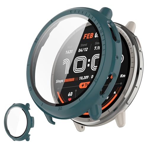 UIUIKA For Amazfit Active 2 44mm ��p�J�o�[ Amazfit Active 2 44mm �ی�P�[�X �Z�b�g �����K���X�t�B����+���ϏՌ�PC�t���[�� �����E�Ռ��E�X�N���b�`�h�~ ���˒ጸ �w��h�~ �y�ʃX�����݌v(�O���[��