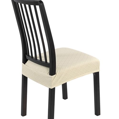 Image of SearchI Dining Chair Seat Covers Set of 4, Rear Covered, Check Beige