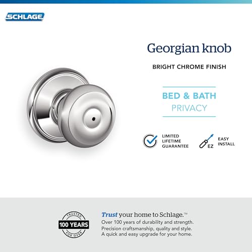 Image of SCHLAGE F40GEO625 Georgian Privacy Door Knob, Bright Chrome
