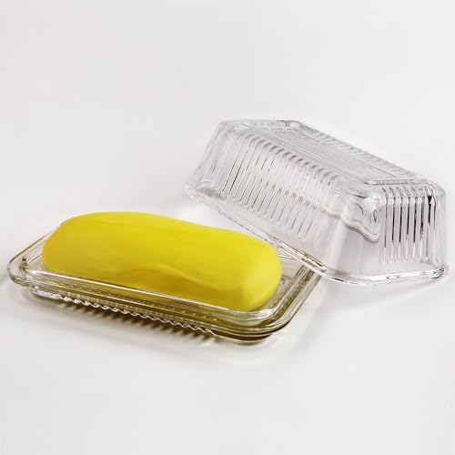 BTGLLAS 1Piece Glass Butter Dishes With Lid Classic Design - Keep Butter Fresh and Flavorful,Perfect for Cream Cheese,Fruits,Dishwasher Safe,Clear Cover for Easy Viewing (1)