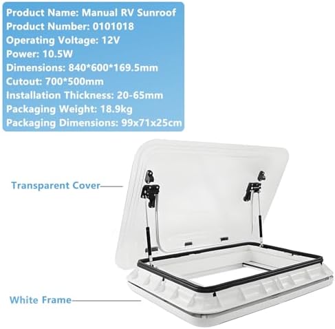 Aluminum Roof Skylight Vent Kit with Hydraulic Lift, Dual-Color LED Lights, Weatherproof Seal for RVs, Motorhomes & Vans - Quick Shipping