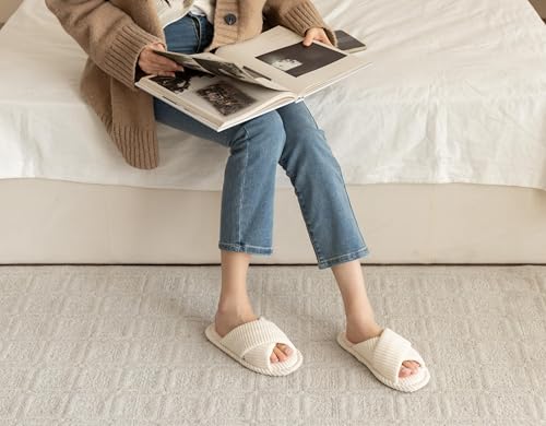 slippers for women memory foam house bedroom corduroy crossbands open toe slides sandals shoes comfy trendy gift for womens anti-skid sole