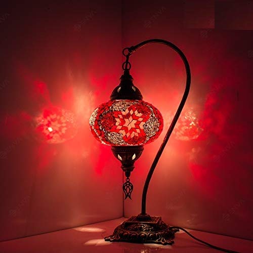 Lámpara de mesa de mosaico turco, impresionante estilo marroquí, lámpara de globo único, serie cuello de cisne (estrella rosa)