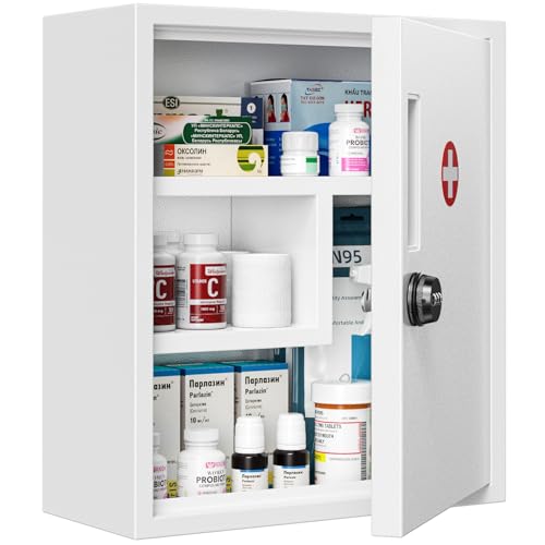 POKIPO Locking Medicine Cabinet, Empty Metal Medicine Storage Box Wall