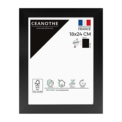 Ceanothe Cadre Photo Noir 18x24 cm- Cadre Eternel résine recyclée et Bois FSC - Cadre Photo Eco-Responsable 24x18 cm Noir