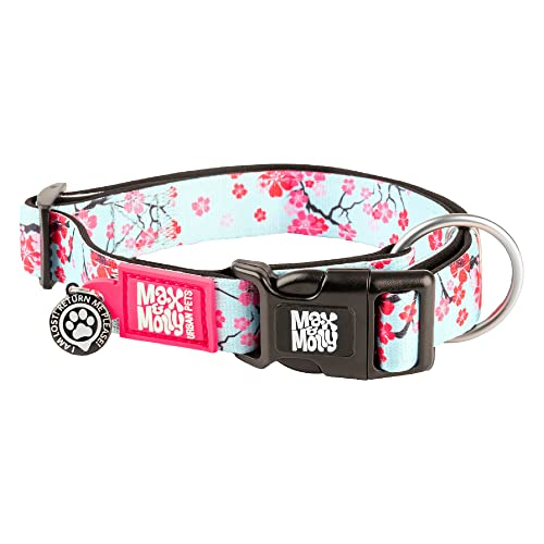Max & Molly Gotcha! Hundehalsband Halsband Hund mit Smart ID, gepolstertes Neopren Halsband mit Design für kleine Hunde, wasserdicht, bequem, verstellbar, Cherry Bloom, S