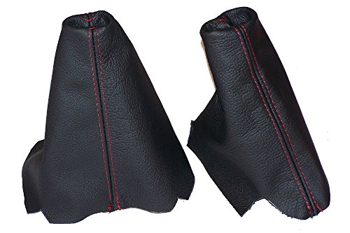 The Tuning-Shop Ltd for Land Rover Discovery Series 1 (1995-1998) Or Series 2 (1999-2004) Automatic Set of 2 Gaiters Custom Made Boots Black Genuine Italian Leather Red Stitching