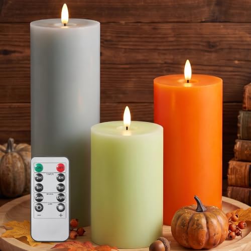 Image of 3 Pcs 6 /8 /12 inch Fall Colorful Flameless LED Candles Decorations for Home