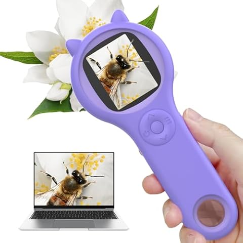 Mini Microscope for Kids - Handheld Digital Magnifier, Perfect Christmas and Birthday Gift for Ages 3-8 (Purple) Cover