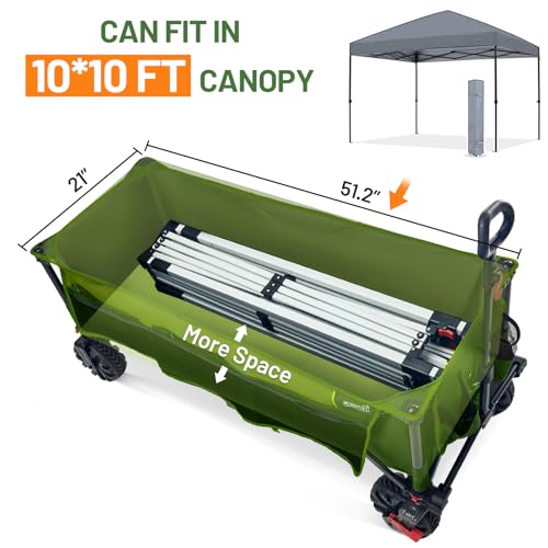 Image of Timber Ridge 51.2 inch Extended Collapsible Wagon, 400L, Green | Heavy-Duty Utility Cart, All-Terrain Wheels, Brakes & Cargo Net, For Camping, Sports & Shopping