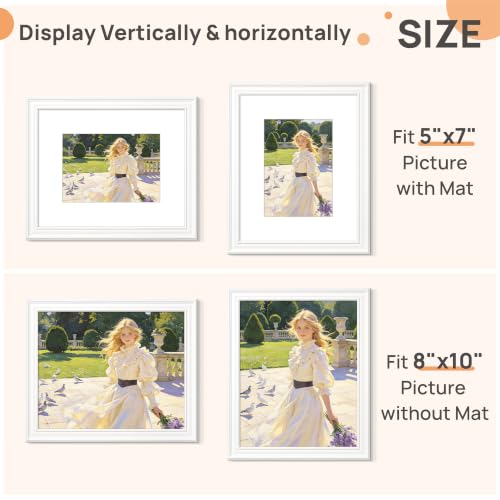 Image of upsimples 8x10 Picture Frame, Vintage Frames Decor, 1Pack White | Fit 5x7 and 8 x 10 Photo, Wall or Tabletop Display, Antique-style Decoration, Rustic Farmhouse Decor, For Weddings
