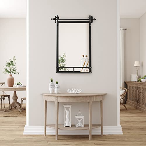 Fobule Farmhouse Wall Mounted Mirror With Shelf - 24" H X 18" W Iron Framed Vanity Mirrors For Wall, Entryway, Living Room, Rectangular Black #TOP1