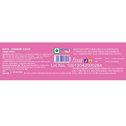 Image of Mentos, Strawberry Flavour, Chewy Candy Stick Pack, 655.2 Gram- Pack of 18