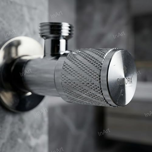Image of InArt Sunora, Brass Angle Valve With Wall Flange, Chrome (2-Piece Set) 1 /2 Inch Wall Mounted Valve | Chrome Finish | Leak-Proof & Durable Bathroom Fitting