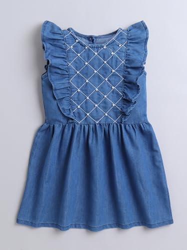 Image of Dresses for Kids Girls, Stylish Knee Length Once Piece Denim Frocks for Girls, Casual Dress for Summer & Special Occasion