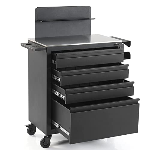 TATARTIST Salon Trolley Cart Tattoo Workstation and Storage Drawers Esthetician Salon Rolling Cart with Wheels Spa Cabinet Beauty Tattoo Supplies Equipment (Black)