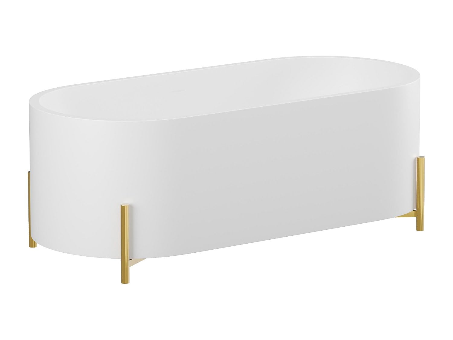 Vente-unique-Freistehende Badewanne oval - mit goldfarbenen Füßen - Weiß - 160 x 73,5 x 59 cm - ALONSA