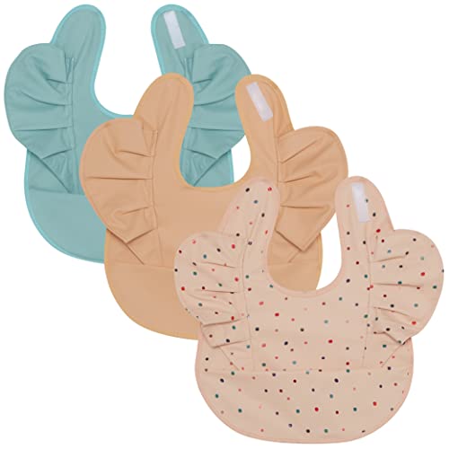 Image of Waterproof Bib for Baby & Toddlers - Soft & Comfortable, Washable or Wipe Clean - Ideal feeding bib for Infants and Toddlers - Better than Silicone - Baby Bibs with Food Catcher (Confetti Sage, Taupe)