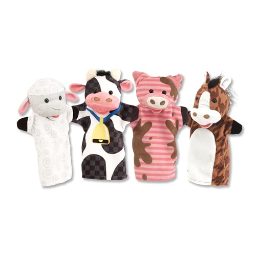 Melissa & Doug 4 Títeres de Mano con Animales de la Granja, Marionetas para niños y Adultos, Juguete Creativo de Calidad, Regalo para niños y niñas de 3 4 5 6 7 años
