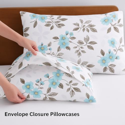 Image of SANMARINO 210TC Cotton King Size Bedsheet with 2 Pillow Covers | Premium Floral Print Design Flatsheet |Ultra Soft Breathable Skin Friendly Bedding Set for All Season Use 90 x 100 Inch,Aqua Grey
