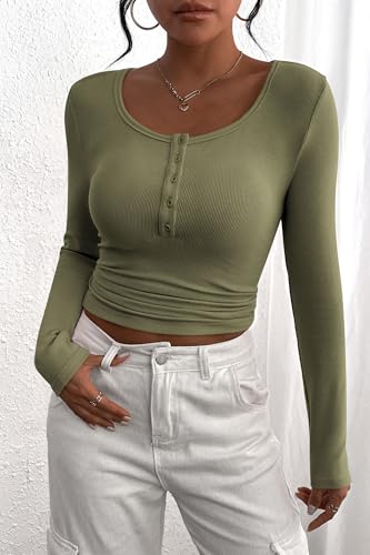 Image of PRETTYGARDEN Women's Fall Long Sleeve Henley T Shirts