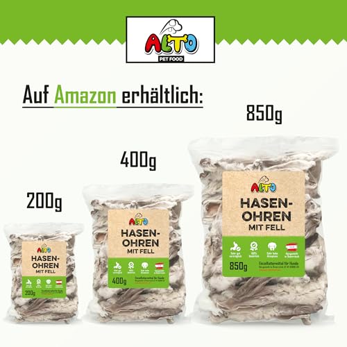 ALTO - Premium Hasenohren mit Fell für Hunde - 850g Ganze Kaninchenohren mit Fell für Hunde - Qualität aus Österreich - 100% Natürliches Hundeleckerli, Welpen Leckerlies