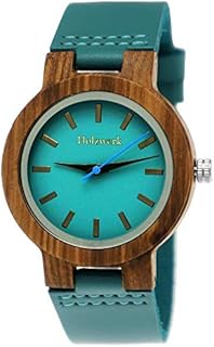 Holzwerk Germany Handgefertigte Designer Damen-Uhr Öko Natur Holz-Uhr Leder Armband-Uhr Analog Klassisch Quarz-Uhr in Blau Türkis Braun (Blau.Türkis)