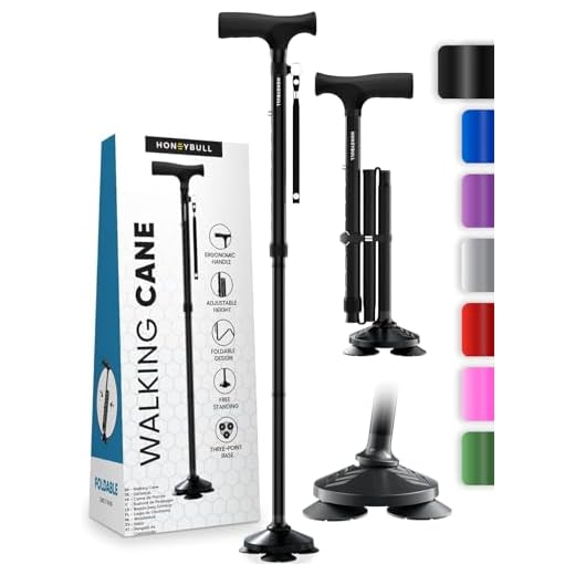 HONEYBULL Walking Cane for Men & Women - Foldable, Adjustable, Collapsible, Free Standing Cane, Pivot Tip, Heavy Duty, Walking Sticks, Folding Canes for Seniors & Adults, Black
