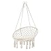 Produktbild ECD Germany Hängesessel zum Aufhängen mit Sitzkissen, Beige, Boho Style, Makramee Design, Baumwolle, Ø 60cm, Belastbar bis 120kg, Geflochten Fransen Hängesitz Hängestuhl Hängeschaukel, Indoor/Outdoor