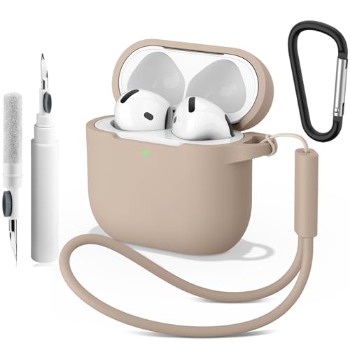 Silikon Hülle für AirPods 4 (2024) mit Reinigungsstift & Karabiner & Lanyard - 2mm Dünne Hülle Stoßfestes Kratzfeste Schutzhülle, 4-in-1 kit Air Pods 4 Generation Case Zubehör