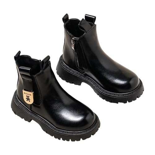 IWIHMIV Toddler Girls Short Boots Girls Thick Sole Ankle Boots Non Slip Leather Riding Shoes with Side Zipper2