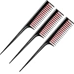 Leinuosen 3 Pcs Triple Teasing Comb for Women Hair Styling Rat Tail Tool Tease Layers Pintail Comb for Thick Fine Hair Backcombing Volume Structure(Black and Red)